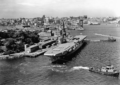 Normal hmas sydney iii leaving oil wharf garden island